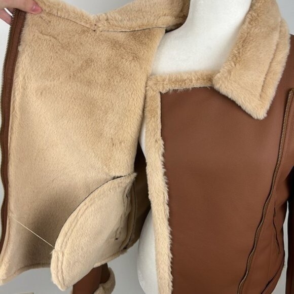 a.n.a. Brown Imitation Leather Coat with Faux Fur Size Large NWT - Picture 5 of 14